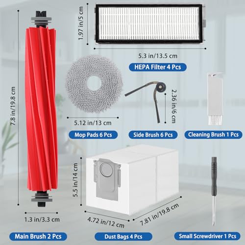Image of Accessories Replacement for Roborock Qrevo S Pro /QV 35A / QV 35S | QR 598 / QR 798 Robot Vacuum, 2 Main Brushes, 6 Mop Cloths, 4 Filters, 6 Side Brushes, 4 Dust Bags, 2 Tools