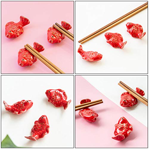ABOOFAN 2Pcs Cerâmica Pauzinhos Titular Red Goldfish Em Forma de Titular Suporte Faca de Jantar Colh
