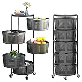 Rotating Storage Rack Metal Multi-Layer Stackable Storage Basket Cart Floor-Standing Layered Shelf F