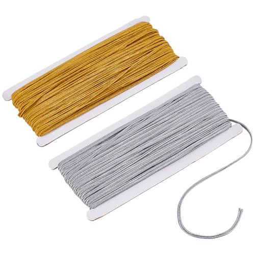 MAYJOYDIY - Cordón trenzado para coser (60 m x 3 mm, cuerda trenzada, cuerda de perlas para acolchado, adorno de bricolaje, suministros de fabricación artesanal (oro y plata)