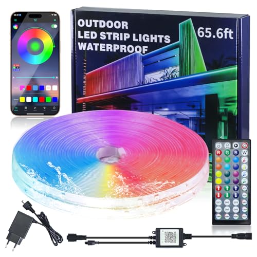 Bande LED 20M pour Extérieur, Bande LED RGB Étanche IP68 pour Extérieur, Compatible avec une Télécommande/APP avec Synchronisation Musicale et Fonction de Minuterie pour Balcons, Toits et Jardins