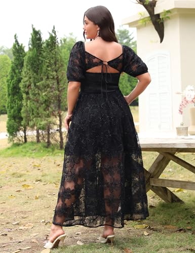 Women's 2025 Cocktail Formal Guest Dresse 3D Lace Sweetheart Neckline Puff Sleeve A Line Maxi Dresses4