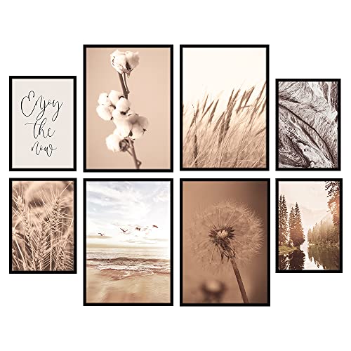 Composición Natural - 8 Láminas decorativas para pared: 4-A3 (29,7cmx42cm) + 4-A4(21cmx29,7cm) Cuadros decorativos SIN marco. Para decoración de salón, habitación, pasillo.