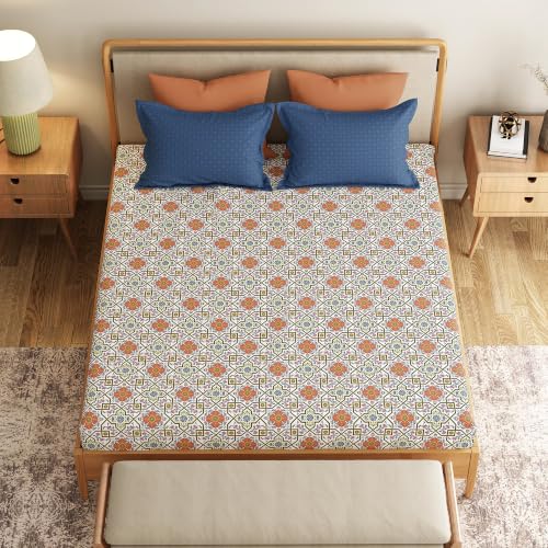 Image of Mytrident Bedsheet for Double Bed King Size |108 inch x 108 inch | Flourish Red | 120 TC Flatsheet with 2 Pillow Covers| 100% Cotton Bedsheet for King Size Bed | Everyday Collection