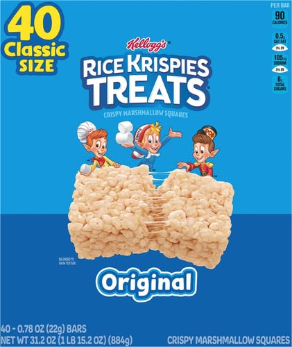 Image of Rice Krispies Treats Crispy Marshmallow Squares, Kids Snacks, Snack Bars, Original, 31.2oz Box (40 Bars) (Pack of 3)