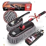 Car Duster Exterior Scratch Free, Microfiber Car Duster Kit, Interior & Exterior Cleaning Tools, Dashboard Detailing Brush, Pollen Removing, Extendable Handle, Gifts for Men Women