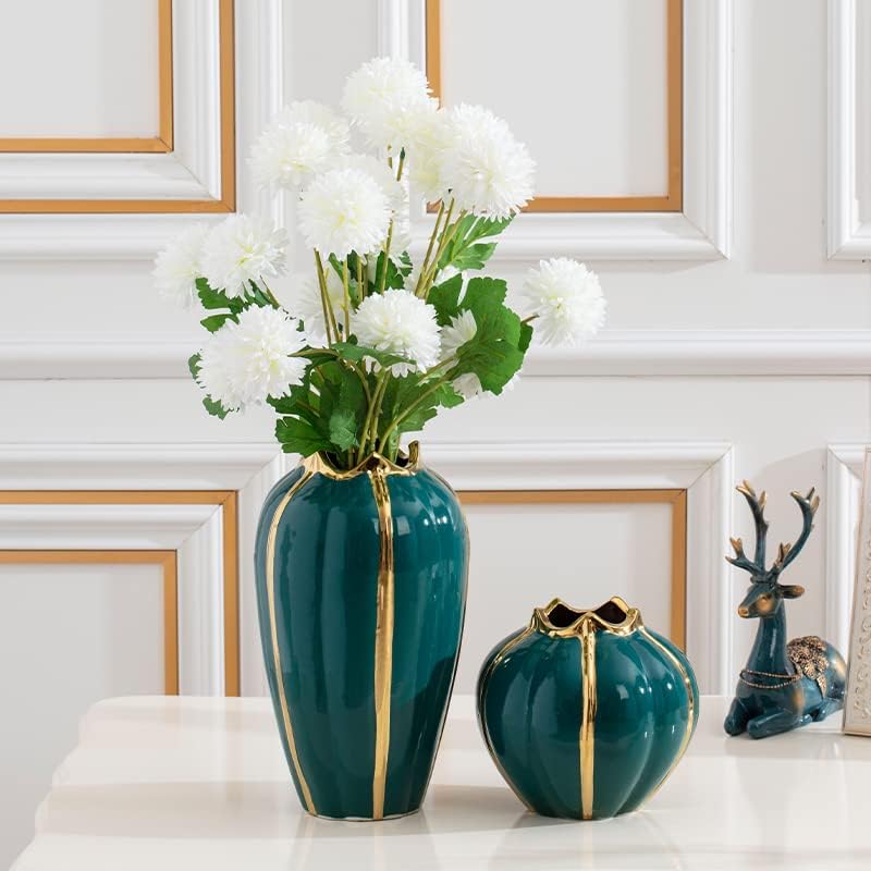 Miniatura 8 de WhaleCreation PV001 - Jarrón de cerámica de estilo contemporáneo chapado en oro, estilo calabaza, decoración moderna del hogar (alto, verde), PV001