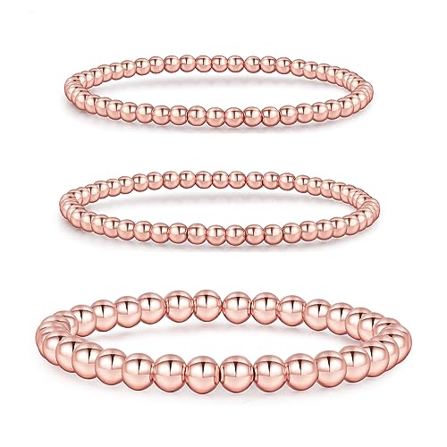 MOROTOLE 5PCS 14K Gold Plated Bracelets Set for Women Men Adjustable Hypoallergenic Stackable Stretch Bracelet Cuban Chunky Flat Link Chain Beaded Punk Gold Bracelets Jewelry Gifts for Women