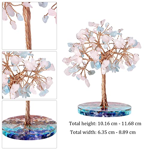 Nupuyai Aquamarine & Rose Quartz Crystal Money Tree with 7 Chakra Base - Image 2