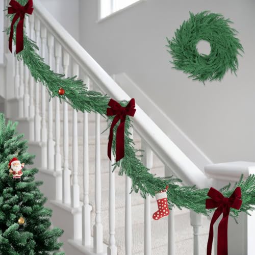 6Ft 2Pcs Artificial Norfolk Pine Garland, Real Touch Faux Greenery for Fireplace Mantel Staircase Wall, Christmas Hanging Indoor Outdoor Decor - image 6