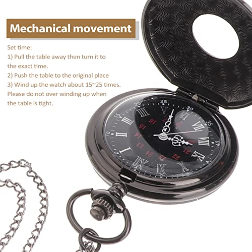NICERIO Relógio de Bolso Unissex Retrô Vintage Estilo Romano Steampunk Quartzo Numerais (Preto)