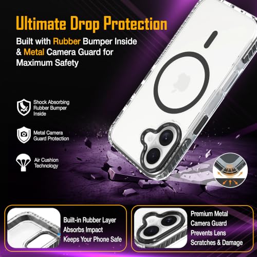 Image of Zapcase Crystal Clear Back case for iPhone 16 | Hard PC Back | TPU Bumper with Inner Rubber Grip | Metal Camera Guard Bezel | Metal Buttons | Scratch Resistant Cover | 2 Layer Edge Protection | Black