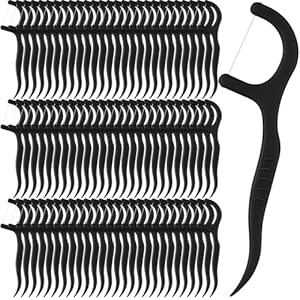 Baderke 200 Count Dental Floss Picks Bulk Non Breakable Dental Floss Flossers for Adults Tooth Picks Flossers Teeth Cleaning Dental Floss Flossers for Family Pack Travel (Black)