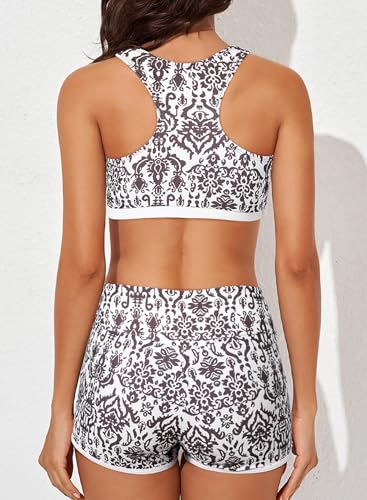Image of Aleumdr Womens Athletic 3 Piece Tankini Swimsuits with Shorts Swim Tank Tops with Sports Bra and Boyshorts Bathing Suits