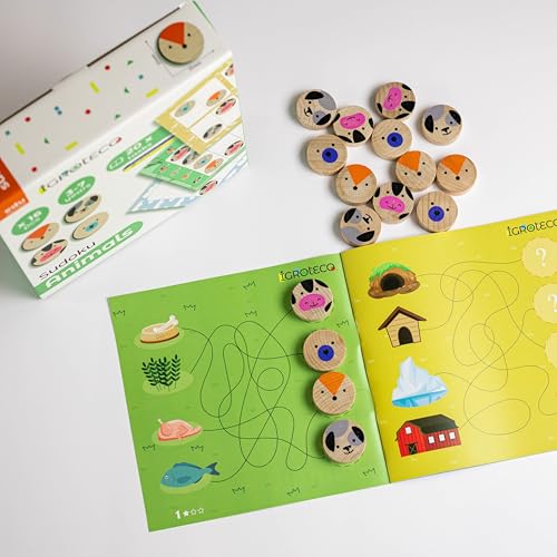 Sudoku Tiere – Holzpuzzle für Kinder ab 3 Jahren – Lernspiel zur Förderung von Logik, Konzentration und Feinmotorik – 20 Aufgaben – 4x4 Raster – Massivholz – Tiermotive