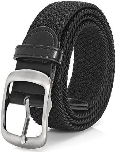 XZQTIVE Braided Belt Stretch Belt for Men and Women Multicolored Woven golf belt Elastic Canvas Belt(Black,Large/33-37" Waist)