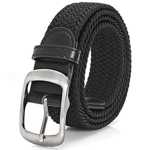 Xzqtive Braided Belt Stretch Belt For Men And Women Multicolored Woven Golf Belt Elastic Canvas Belt(Black,Large/33-37" Waist) #TOP3