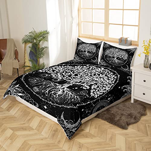 Life Tree Duvet Cover Set King Size,Abstract Sun Moon Stars Galaxy Space Comforter Cover With 2 Pillowcases,Psychedelic Mystic Modern Bedding Set For Adult Young Bedroom Xmas Gift #TOP2