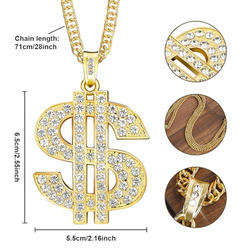 Gold Chain for Men - Halloween Fake Money Chains,Big Gold Dollar Sign Necklace,Rapper Hip Hop 70s 80s 90s Costume2