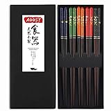 Chopsticks, AOOSY 5 Pairs Japanese Natural Wood Chopstick Set with Case Value Gift (5 Colors Chopsticks)