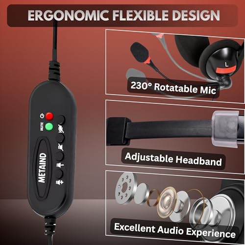 Image of USB Headphone with Noise-Canceling Mic | Ideal for Teams, Zoom, Office & Call Center Use | Comfortable Wired Headset for PC & Laptop | Model: Meta MT440 (Black)