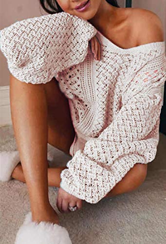 CCTOO Women's Sweaters Casual Oversized V Neck Off Shoulder Sexy Crochet Sweater Batwing Sleeve Pullover Loose Tops3