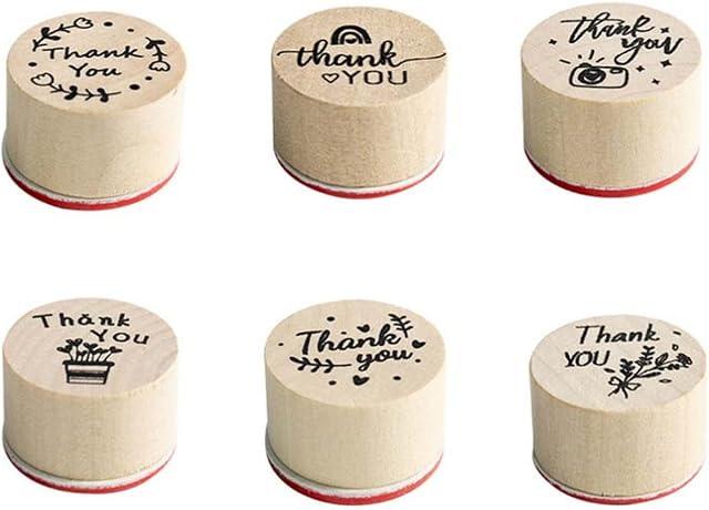 Cabilock 6Pcs Retro Thank You Wooden Stamps Scrapbook Sealing Stamper Seal Pasta Stamp Diary Inks Pad for DIY Craft Letters Card Scrapbooking Supplies