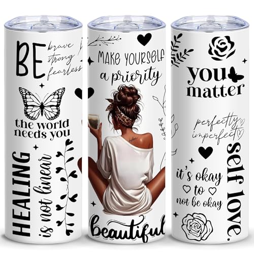 20oz Black Woman Self Love Line Art Stainless Steel Tumbler with Lid,1 Pcs