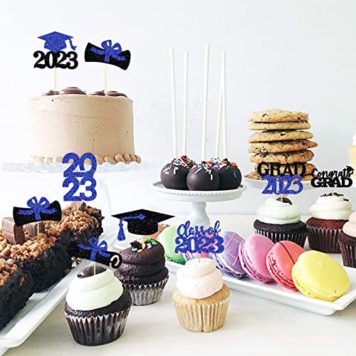 Graduation Cupcake Toppers 2023 Blue,32Pcs Glitter Class Of 2023 Cupcake Toppers Party Decor,2023 Congrats Grad Cap Cupcake Picks Toppers Graduation Party Decorations Supplies Blue And Black #TOP3