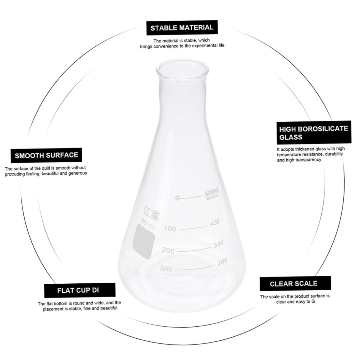 4pcs Erlenmeyer Triangular Flask Graduated Mouth Reveal Flask for School Experiments