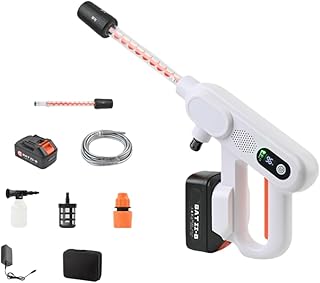 コードレス 高圧洗浄機 ハンディ 充電式 ハンディエア 水圧洗浄機 大容量バッテリー付き 泡洗車 洗車機 ポータブル 充電式高圧洗浄 家庭用 車 バイク 庭 窓掃除 多機能 ジェットウォッシャー (ブラシレス + バッテリー1個と充電器1個 + フライトバッグ,ホワイト)