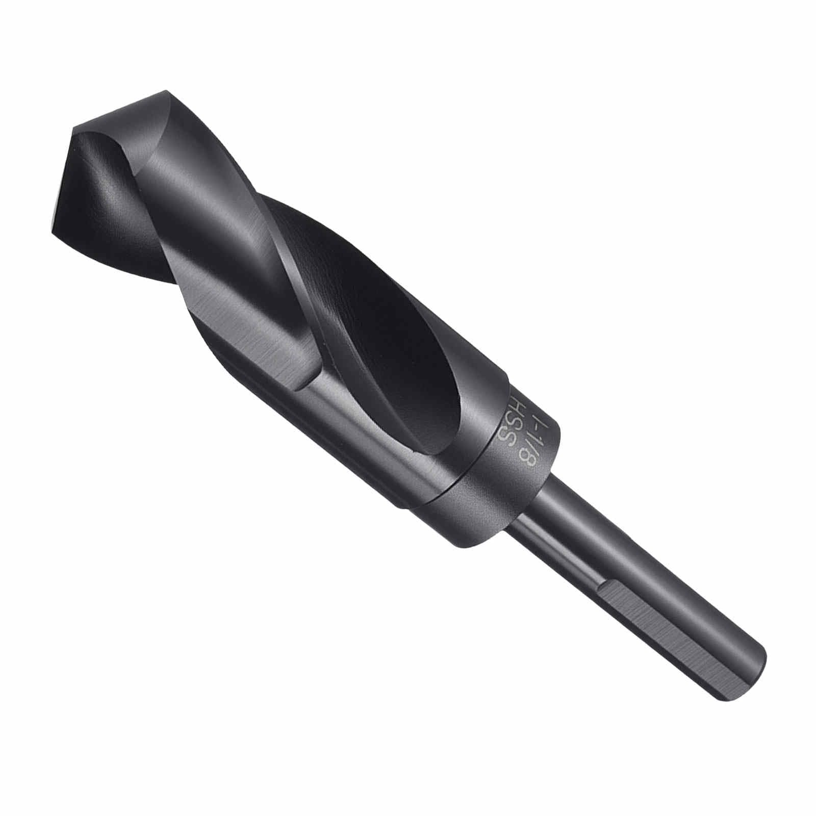 CoCud Drill Bit, 1-1/8" Cutting Diameter (28.58mm), 1/2" Reduced Shank 3-Flat 4341 HSS Nitriding Black 118° Cutting Angle Bits - (Applications: for Drilling Plastic Wood) — image 1