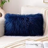MIULEE Decorative New Luxury Series Style Dark Blue Faux Fur Throw Pillow Case Cushion Cover for Sofa Bedroom Car 12 x 20 Inch 30 x 50 cm