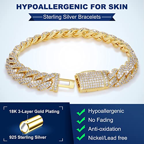 14Mm Moissanite Cuban Link Bracelet Simulated Diamond Bracelets For Men Women 18K Yellow Gold Over 925 Sterling Silver Bracelet D Color Vvs1 Round Cut Lab Created Iced Out Miami Hip Hop Full Moissanite Bracelet #TOP3