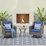 Trenlogne 3 Piece Outdoor Swivel Patio Rocker Chairs Bistro Set, Gray Wicker Patio Rocking Chairs with Small Side Table and Cushions for Porch, Outside, Pool, Deck, Yard, Garden