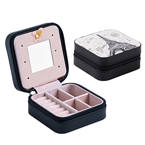 Scatola da gioielli piccola da viaggio Custodia da esposizione a specchio per organizzatore Display per orecchini Collana con anelli - Pelle sintetica 10x10x5cm