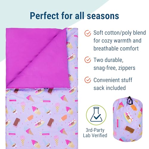 Image of Wildkin Kids Sleeping Bag - Roll-Up Design with Storage Bag for School, Travel & Camping - Sweet Dreams