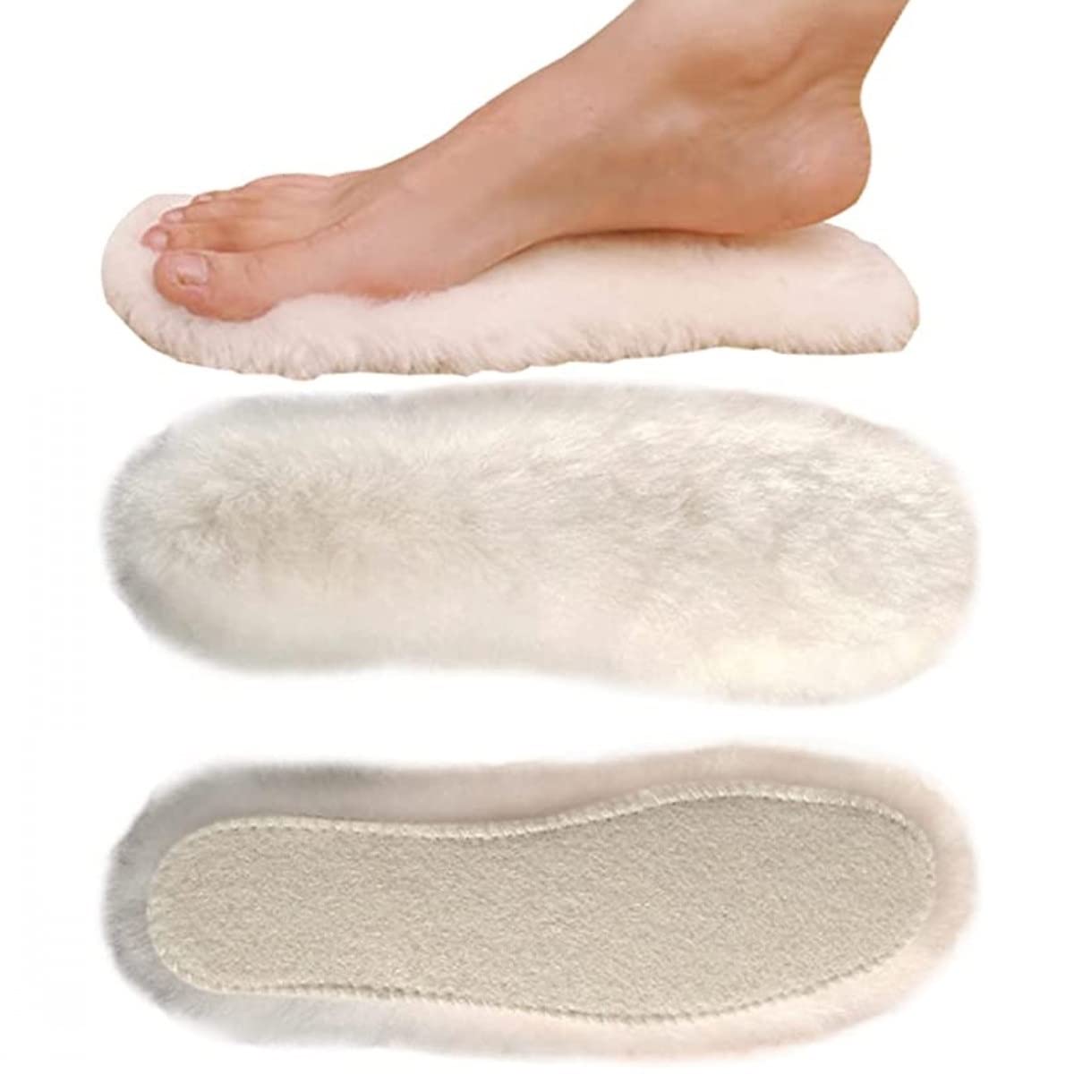 Plantillas de espuma viscoelástica para hombres y mujeres, plantillas de espuma viscoelástica para mujeres, soporte de pies, plantillas de piel de oveja natural GANFANREN, plantillas de lana real de