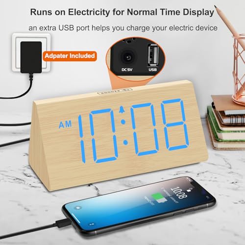 DreamSky Digital Clocks for Bedrooms Wooden Alarm Clock Décor - Image 6