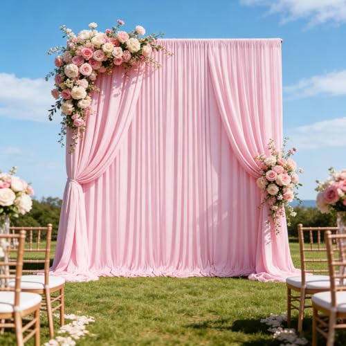Image of 10ft x 10ft Light Pink Backdrop Curtains for Parties, Polyester Fabric Backdrop Drapes with Rod Pockets for Weddings, Birthday, Photography, Mother's Day, Graduation Party Background Curtain, 2 Panels