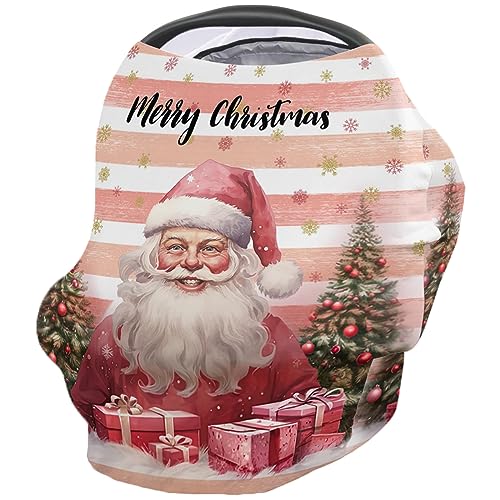 Nursing Cover for Breastfeeding Scarf, Merry Christmas Santa Claus Xmas Tree Baby Car Covers Super Soft Multi Use for Canopy Shopping Cart Cover Blanket Stroller Cover
