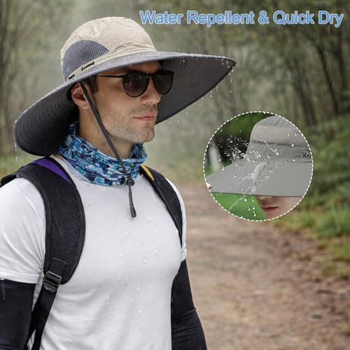 Image of HUAMULAN Wide Brim Sun Hats Men and Women Bucket Safari Fishing Hat for Hiking Garden Lawn Work Camping Outdoor