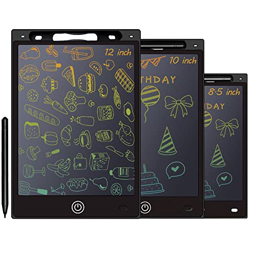 Yidedraw 3 Pack Black Lcd Writing Tablet, Colorful Screen Doodle Board Reusable Electronic Drawing Doodle Pad Learning Educational Toy Gift For Kids And Adults At Home (8.5‘’ 10‘’ 12‘’) #TOP2