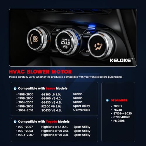 Image of KELOKE Front HVAC Heater Blower Motor Fan Fits for Toyota & Lexus Vehicles - Highlander 2001-2007, GS300 1998-2005, RX300 1999-2003, GS400 1998-2000, GS430 2001-2005, SC430 2002-2010, Replace# 700112