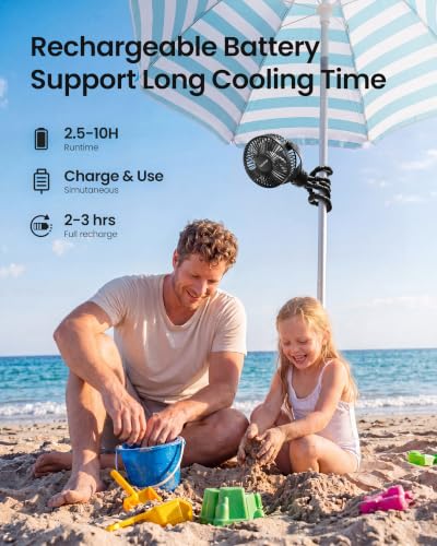 Gaiatop Rechargeable Clip-On Stroller Fan, 3-Speed Portable - Image 5