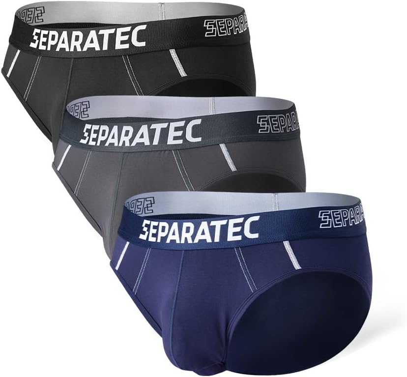 Separatec Men's Boxer Briefs 2.0 Bamboo Rayon Underwear Breathable Moisture Wicking Dual Pouch 3 Pack