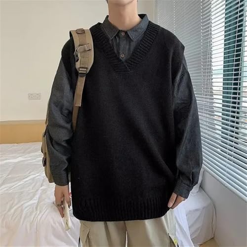 Men's Casual V Neck Knit Sweater Vest Loose Fit Solid Color Pullover Soft Sleeveless Layering Top3