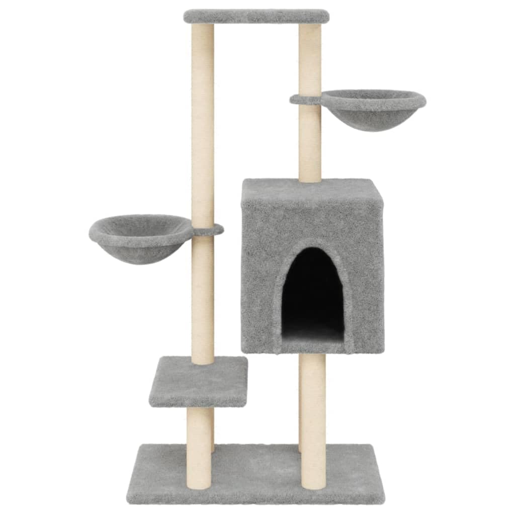 Homgoday Tiragraffi per gatti con tiragraffi in sisal, grigio chiaro, 117 cm, torre tiragraffi multilivello con scala e condomini, centro attività per gatti da interno