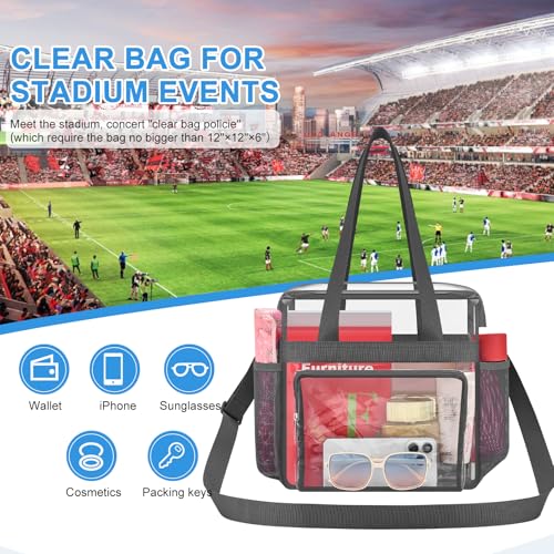 Image of Busiuw Clear Bag for Stadium Events, Stadium Approved 12x12x6 Clear Tote Bag for Sport Fan, Work Concert Travel
