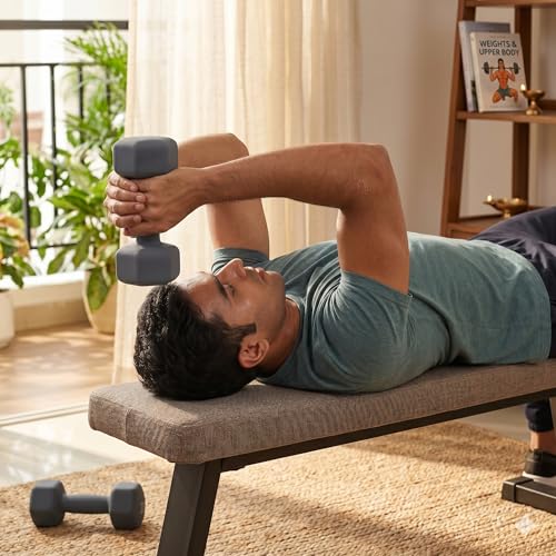 Image of KAKSS Neoprene Dumbbell Set of 2 (7 lb / 3.2 Kg Each), Grey Hex Dumbbells with Cast Iron Core and Non-Slip Coated Grip, Hand Weights for Home Workout Equipment and Gym Dumbbell for Women and Men